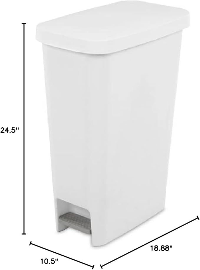 Sterilite 10588004 Slim Stepon Wastebasket, White, 11 Gallon - Image 2
