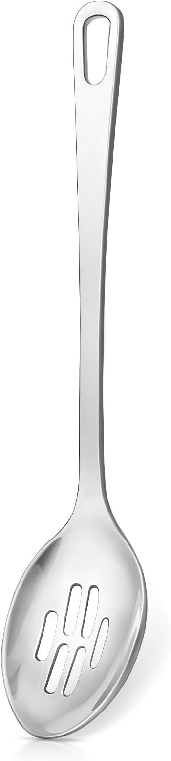Stainless Steel Cooking Spoon, Slotted Metal Serving Spoon, Heavy Duty Sturdy Large Soup Ladle, High Heat Resistant Kitchen Cooking Utensils for Mixing, Stirring, Ergonomic Handle, Easy to Clean by Unknown