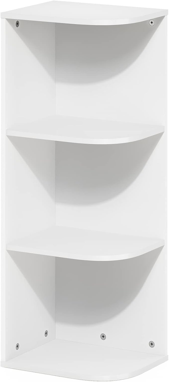 Furinno PASIR Book Shelf, 3-Tier Corner Bookshelf with Open Shelf, Standing Bookcase, 9.3 x 12 x 31.5 for Organization and Storage, for Living Room, Bedroom, Home Office, White by Furinno-FitsYourSpaceFitsYourBudget