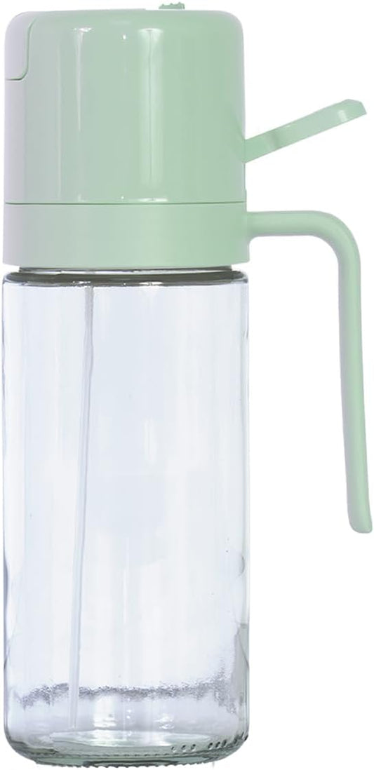 Glad 2 in 1 Oil Dispenser, 18.6oz/550ml - Olive Oil Sprayer for Cooking, Pouring Salad Dressing, and Grilling - Kitchen Gadget with Refillable Glass Bottle, Handle, and Mist or Pour Options - Green
