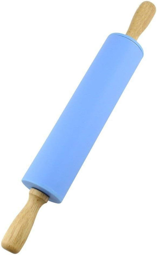 Silicone Rolling Pin with Wooden Handle - Non Stick Surface Dough Roller-roller pins for baking Pastry,Pizza,Fondant,Tortilla, Bread Crus& Christmas Cookies Supplies Gift for Home Bakers. by NASNAIOLL
