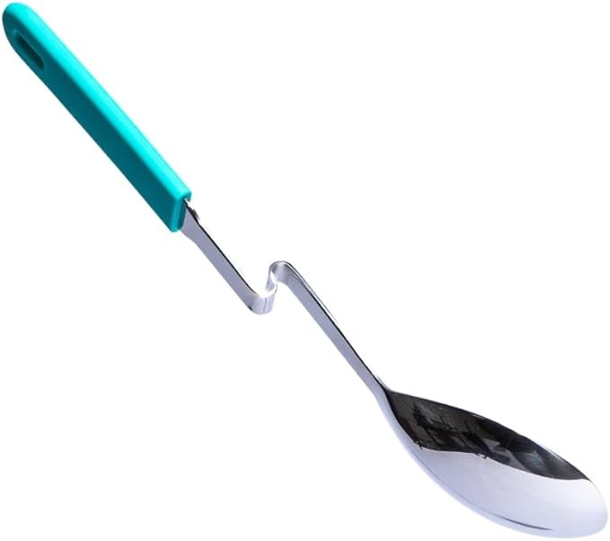 Souper Cubes + Lori Greiner No Mess Stainless Steel Cooking Spoon with Silicone Handle - Stainless Steel Serving Spoon No Mess Design Hooks on Side of Any Pot - Aqua - Image 2