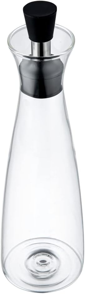 Restaurantware-Forma Professional 3 x 3 x 10.5 Inch Glass Oil Drizzler, 1 Borosilicate Olive Oil Dispenser - 17-Ounce Capacity, Stainless Steel Spout, Glass Bottle Dispenser, Silicone Cap, For Oils
