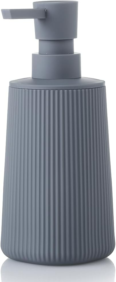 Small Soap Dispenser for Bathroom and Kitchen, Modern Farmhouse Striped Style Plastic Hand Soap Dish Soap Dispenser with Pump Matte Gray by KellyHome