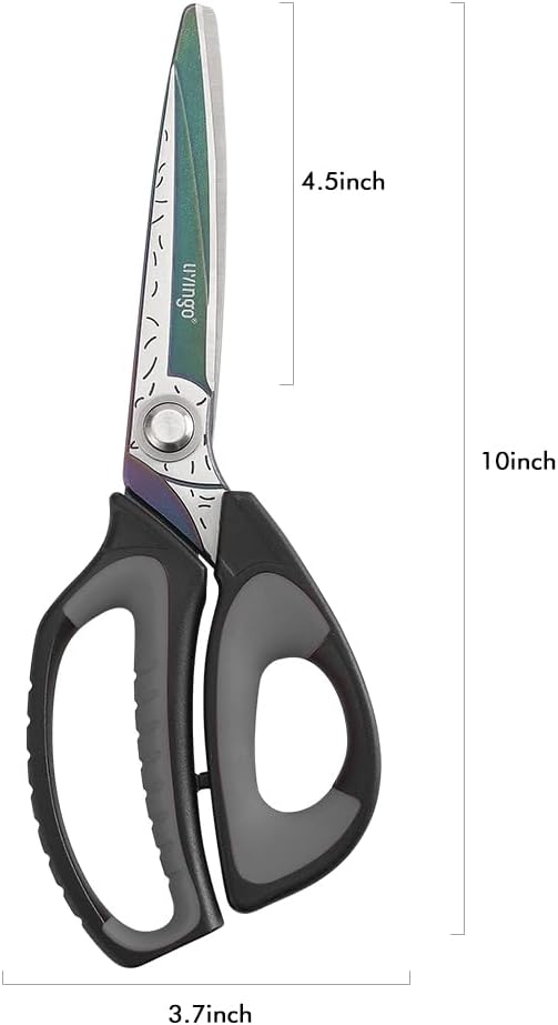 LIVINGO Heavy Duty Industrial Scissors: 10" Utility Stainless Steel Sharp Scissors all Purpose Premium Titanium Coating Forged Shop Shears for Household Pruning, Gardening, Construction, Black & Grey - Image 2