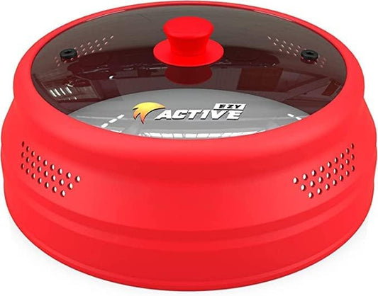 Collapsible Microwave Cover for Food - Silicone and Glass Splatter Guard Lid for 6-12 inch Plates & Bowls, Dishwasher Safe, Heat Resistant, BPA-Free, (Red). by EZYACTIVE