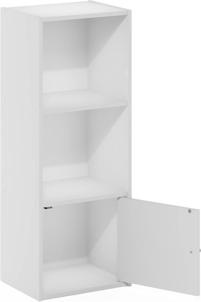 Furinno LUDER Book Shelf, 3-Tier Modern Bookshelf, Bookcase with 1 Door Storage Cabinet, 9.3 x 12 x 31.5, for Organization and Storage, for Living Room, Bedroom, Home Office, White - Image 8