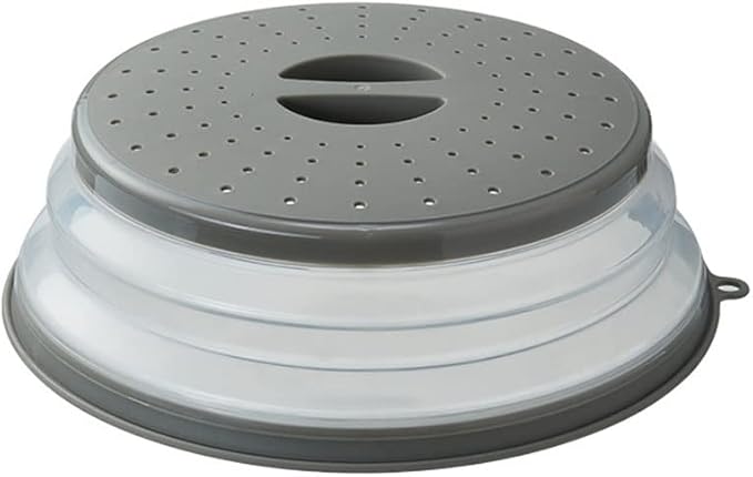 Collapsible Microwave Splatter Cover, 10.5 Inch, Dishwasher-safe, Microwave Plate Cover With Steam Vent，BPA-Free Silicone & Plastic (gray)