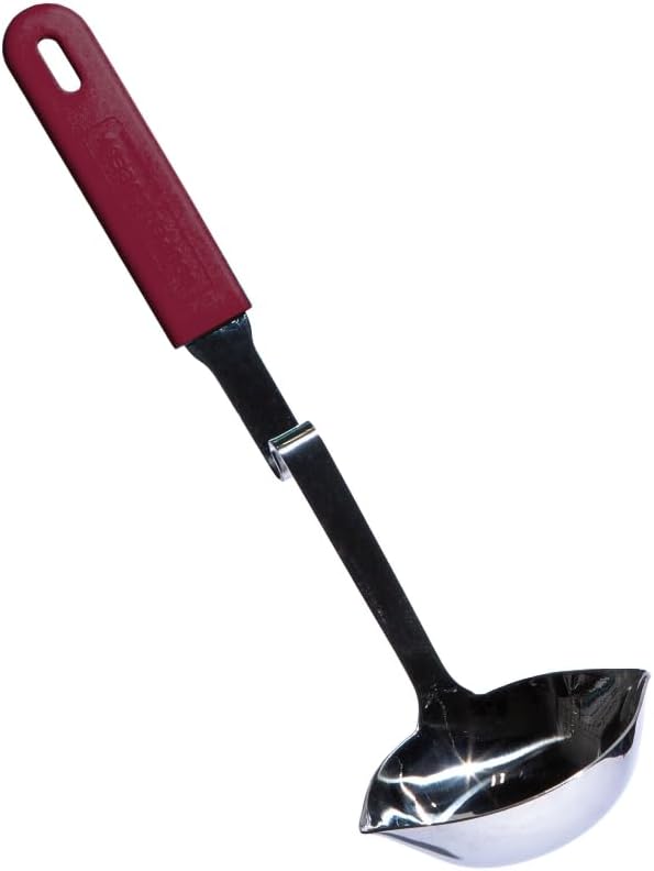 Souper Cubes + Lori Greiner No Mess Stainless Steel Soup Ladle with Silicone Handle - Metal Soup Ladle with No Mess Design That Hooks on Side of Any Pot - Cranberry by SouperCubes%C2%AE