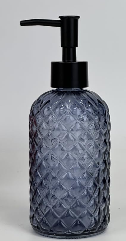 Topsky Gem Glass Soap Dispenser with Black Plastic Pump, 13oz Liquid Hand Soap Dispenser, Rustproof Pump for Kitchen & Bathroom, Great for Lotions, Essential Oil, Liquid Soaps-Grayish Blue - Image 8
