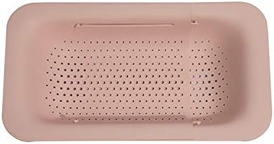 NIWWIN Collapsible Kitchen Colander Strainer, Expandable Over the Sink Colander for Kitchen, Adjustable Silicone Portable Sink Strainer, Foldable Wash Fruits Vegetables Noodle Basket (Pink)