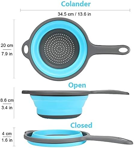 Kitchen Foldable Silicone Strainer Colanders, Collapsible Colanders with Handles, Space-Saver Folding Strainer Colander for Draining Pasta, Vegetable (Blue) - Image 2