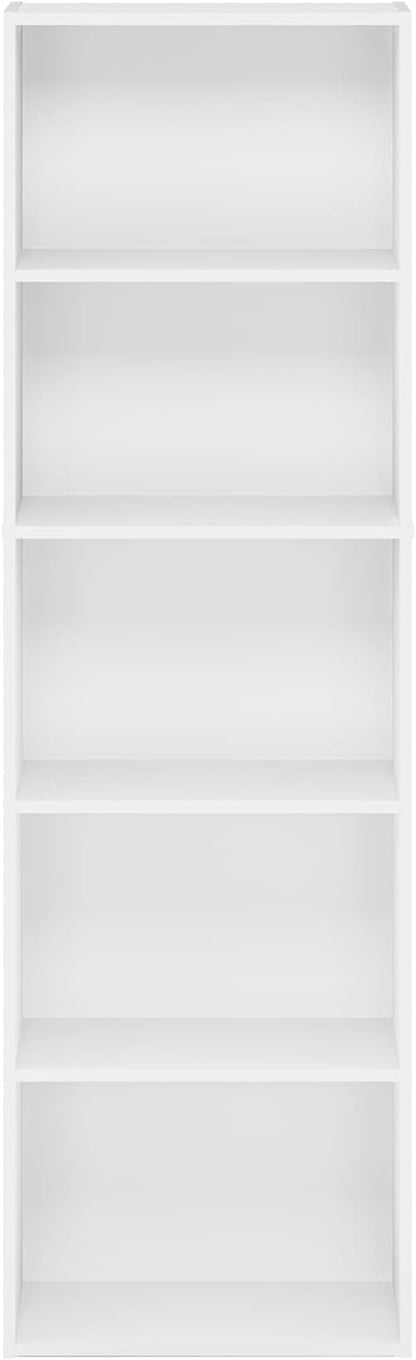 Furinno LUDER Book Shelf, 5-Tier Bookshelf, Bookcase with Open Shelves, 9.4 x 15.8 x 52, Easy Assembly, for Living Room, Bedroom, Home Office, White - Image 8
