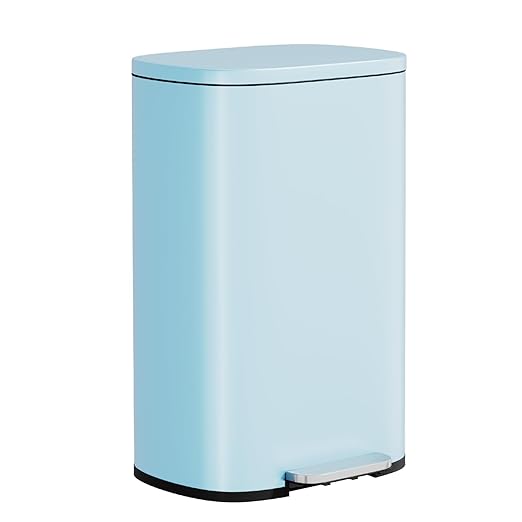 PayLessHere Stainless Steel Trash Can with Lid - Removable Inner Bucket, Foot Pedal Soft Close for Office, Home, Kitchen Garbage Bin (Blue, 13 G) by PayLessHere
