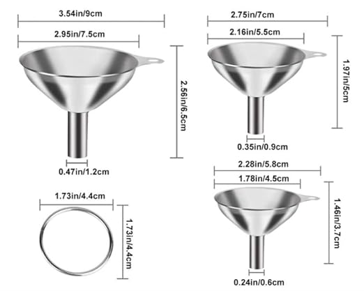 3PCS Kitchen Funnels Set,Stainless Metal Funnel for Filling Bottles - Tiny Small Medium Large for Essential Oils,Spice, Cooking,Powder,Flask，Perfume,Dry Ingredients Powde (Silver) - Image 2