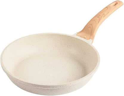 CAROTE Non Stick Frying Pan Skillet, Omelet Pan, Healthy Non Toxic Granite Chef Pan, Induction Compatible Egg Frying Pan with Heat-Resistant Handle, PFOA-Free,Cream White, 10" - Image 8