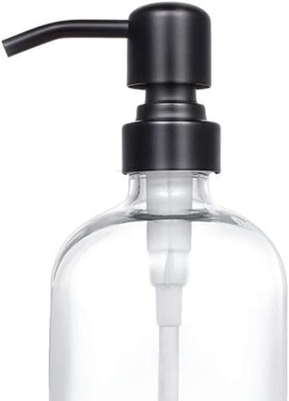2 Pack Thick Clear Glass Pint Jar Soap Dispenser with Matte Black Stainless Steel Pump, 16ounce Clear Boston Round Bottles Dispenser with Rustproof Pump for Essential Oil, Lotion Soap
