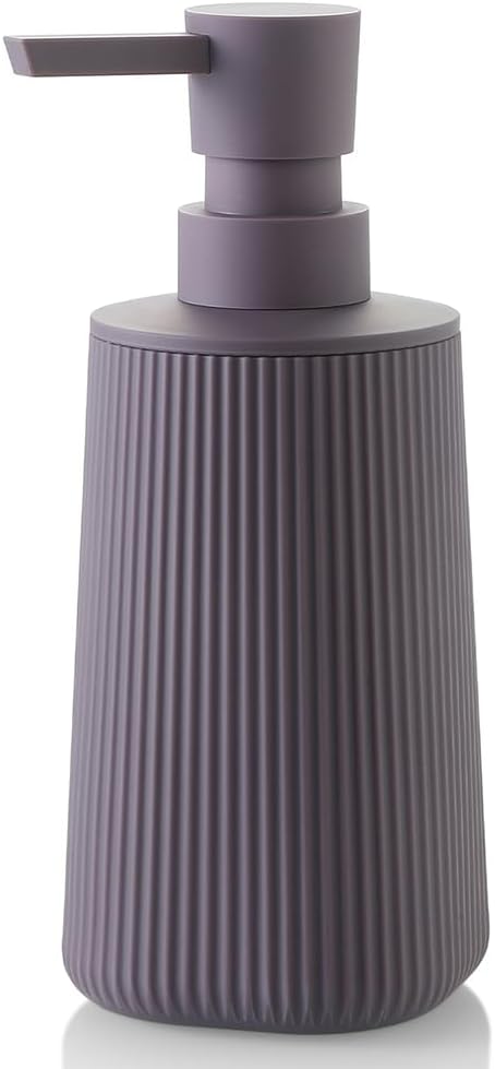 Small Soap Dispenser for Bathroom and Kitchen, Modern Farmhouse Striped Style Plastic Hand Soap Dish Soap Dispenser with Pump Matte Purple by KellyHome