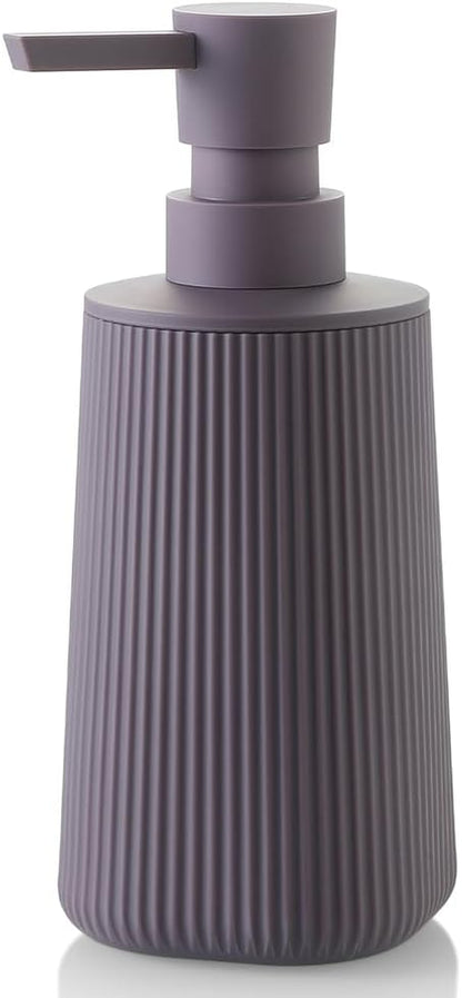 Small Soap Dispenser for Bathroom and Kitchen, Modern Farmhouse Striped Style Plastic Hand Soap Dish Soap Dispenser with Pump Matte Purple by KellyHome
