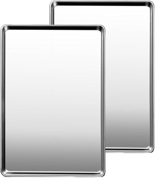 Commercial Quality Baking Sheet Pan Set, Natural Stainless Steel Cookie Sheet, Warp Resistant Nonstick Baker's Half Sheet Pan, Large Thick Cookie Tray Pans for Baking, Roasting(2 Pack, 20X14Inch) by GIUOIDUO