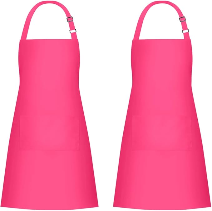 Jubatus 2 Pack 100% Cotton Aprons with 2 Pockets Cooking Chef Kitchen Adjustable Bib Apron for Women Men, Hot Pink by Jubatus