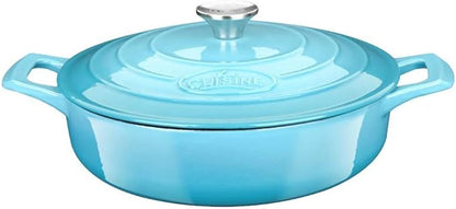 La Cuisine Enameled Cast Iron Braiser Sauté Pan Shallow Dutch Oven with Lid, 3.75 QT 11" / 28cm Dia. Internal Matt Black Enamel Coating, Teal, Oven Safe Up to 500° F, Induction Cooktop Compatible