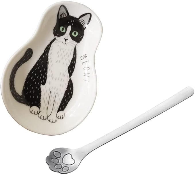 Coffee Spoon Rests and Spoon - Ceramic Cute Cat Spoon Rest Teaspoon Holder Coffee Station Decor Coffee bar Coffee Stirrers Holder for Home Kitchen accessories by KiaoTime