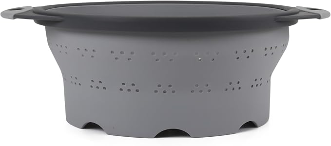 Dexas 8" Collapsible Silicone Colander in Cool Grey, Kitchen Strainer with Handles, 7.2 Cup Capacity | BPA-Free, Heat-Resistant, Space-Saving Kitchen Tool by Dexas