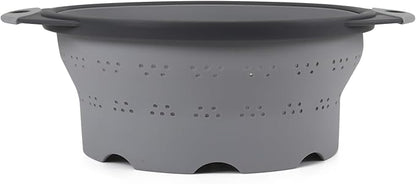 Dexas 8" Collapsible Silicone Colander in Cool Grey, Kitchen Strainer with Handles, 7.2 Cup Capacity | BPA-Free, Heat-Resistant, Space-Saving Kitchen Tool by Dexas