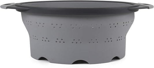Dexas 8" Collapsible Silicone Colander in Cool Grey, Kitchen Strainer with Handles, 7.2 Cup Capacity | BPA-Free, Heat-Resistant, Space-Saving Kitchen Tool by Dexas