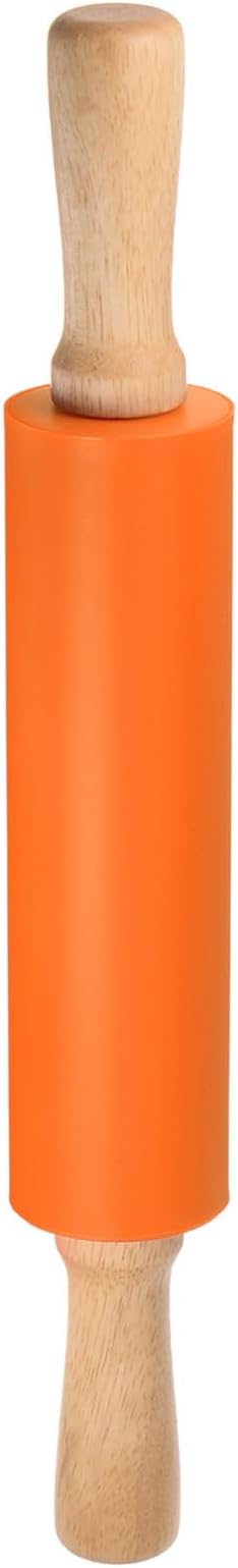 HARFINGTON Silicone Rolling Pins for Baking 15 Inch Wooden Handle Non Stick Rolling Pin Small Roller Playdough Rolling Pins for Dough Pizza Pastry Fondant Kitchen, Orange