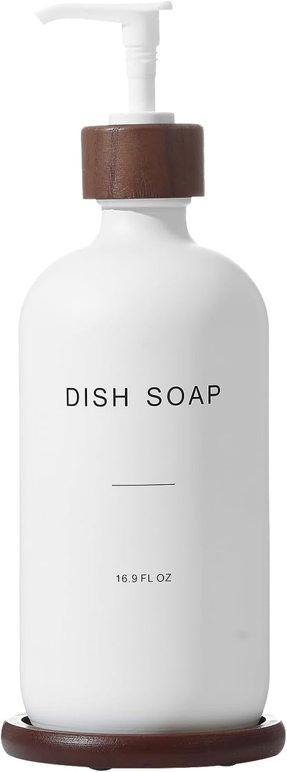Dish Soap Dispenser, Refillable Soap Dispenser Kitchen with Tray, Glass Soap Dispenser with Pump, Suitable for Soap Dispenser for Kitchen Sink, Modern Home Decor. (White)