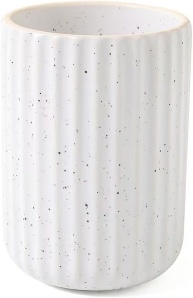 TOPYOKK Stoneware Coffee Bar Utensil Holder Tea & Coffee Spoon & Stirrer Holder for Stir Stick Straw Teaspoon Holder Spoon Cup Small Utensil Jar Fluted Vertical Stripe (Spotted White) - Image 8
