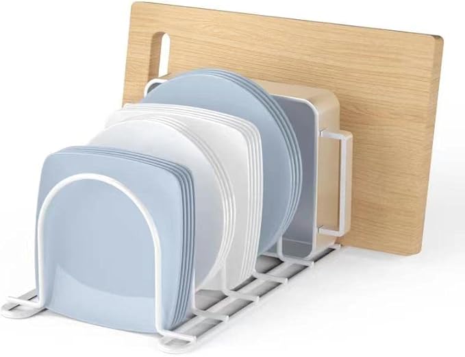 JAQ Pot Lid Rack Organizer, 10.5" Kitchenware Dividers Holder for Plates, Pans,Chopping Boards, Muffin Tins, Baking Sheets in Cabinets Shelf Countertop Pantry (White, 6-Slot) - Image 2