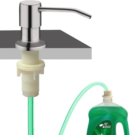 Soap Dispenser for Kitchen Sink, Built in Sink Soap Dispenser (Brushed Nickel), Countertop Soap Dispenser Pump with 47" Extension Tube kit, No Need to Fill Little Bottle Again (Longer Thread Shaft) by OHiHi