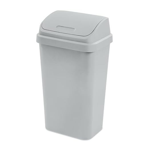 (5 Pack) Kitchen Trash Can, 13 Gallon Plastic Garbage Bin with Swing Top Lid, White, Gray(Gray) by Unknown