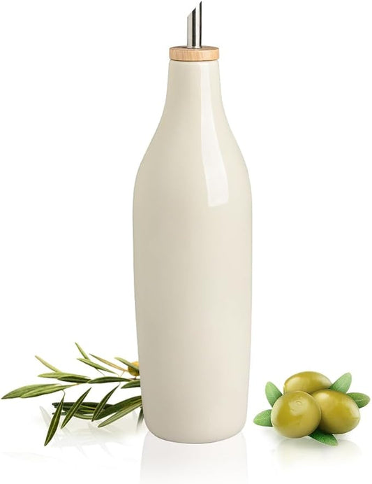 Sweejar Matte Ceramic Olive Oil Dispenser Bottle with Spout, 17 Oz Oil Dispenser for Kitchen Counter, Opaque Oil Cruet for EVOO, Vinegar, Avocado Oil Container for Cooking, Pack of 1 (Beige) by Sweejarco1949