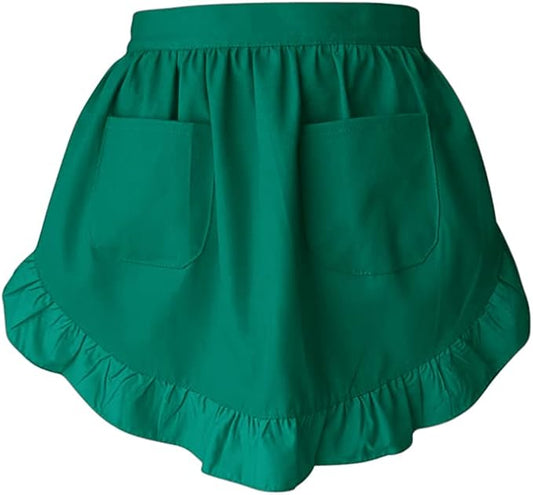 Women’s Waist Aprons with White Pockets Half Server Home Waitress Vintage Servant Apron for Kitchen Cooking