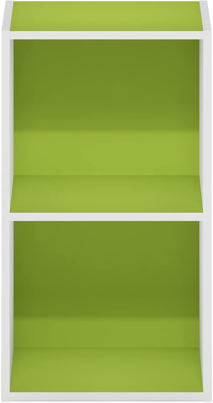 Furinno PASIR Book Shelf, 2-Tier Modern Bookshelf, Open Shelves Bookcase 9 x 12 x 21, Easy Assembly, for Living Room, Bedroom, Home Office, Green/White - Image 7