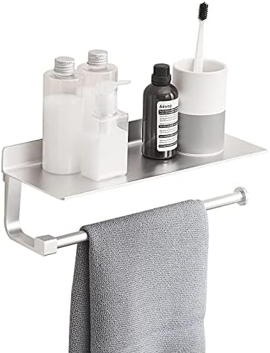 Paper Towel Holder Wall Mount - for Bathroom Hand Towel Holder with Shelf- Kitchen Towel Holder - Matter Silver
