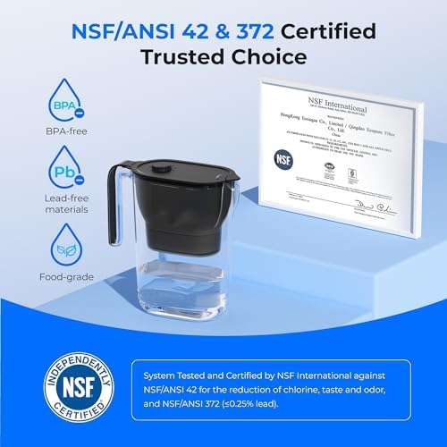 Waterdrop PT-05BL-L Water Filter Pitcher, 7-Cup, NSF Certified, 200-Gallon Long-Life Filter Purifier, Reduces Chlorine and PFOA/PFOS, for Countertop, Replaces 6,400 Plastic Water Bottles a Year, Black - Image 5