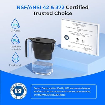 Waterdrop PT-05BL-L Water Filter Pitcher, 7-Cup, NSF Certified, 200-Gallon Long-Life Filter Purifier, Reduces Chlorine and PFOA/PFOS, for Countertop, Replaces 6,400 Plastic Water Bottles a Year, Black - Image 5