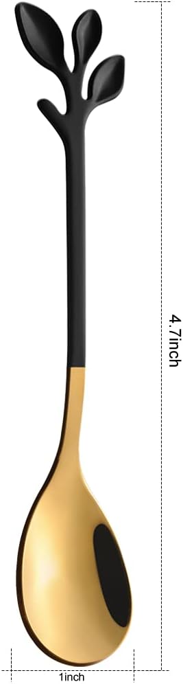 AnSaw Elegant Black & Gold Leaf Espresso Spoons - 10-Piece, 4.7" Mini Stainless Steel Coffee & Dessert Tea Spoons, Perfect for Demitasse & Small Servings - Image 2