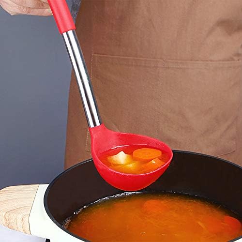 Pack of 2 Ladle Spoon,Silicone Large Spoon for Soup,Non Stick Kitchen Utensils with High Heat Resistant,BPA Free Perfect Kitchen Tools for Cooking, Stirring,Serving Soups (BLACK-RED) - Image 3