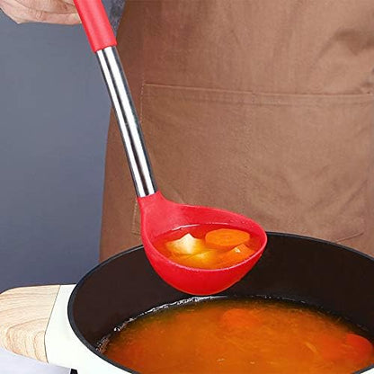 Pack of 2 Ladle Spoon,Silicone Large Spoon for Soup,Non Stick Kitchen Utensils with High Heat Resistant,BPA Free Perfect Kitchen Tools for Cooking, Stirring,Serving Soups (BLACK-RED) - Image 3