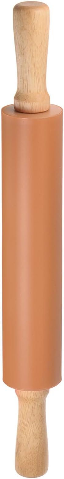 HARFINGTON Silicone Rolling Pins for Baking 17 Inch Wooden Handle Non Stick Rolling Pin Small Roller Playdough Rolling Pins for Dough Pizza Pastry Fondant Kitchen, Brown