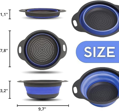 Blue Round Silicone Collapsible Colander – Silicone Round Kitchen Strainers with Plastic Handles Foldable Small Kitchen Strainer Perfect for Draining Pasta Vegetable and Fruit - Image 2