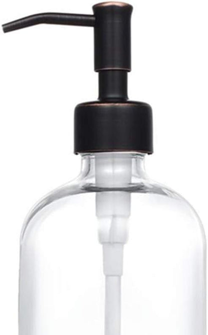 2 Pack Thick Clear Glass Pint Jar Soap Dispenser with Oil Rubbed Bronze Stainless Steel Pump, 16ounce Clear Boston Round Bottles Dispenser with Rustproof Pump for Essential Oil, Liquid Soap