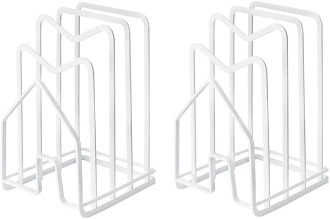 SUNFICON 2 Pack White Cutting Board Holder Rack Pot Pan Lids Holder Chopping Board Organizer Thin Bakeware Tray Dry Display Stand Kitchen Countertop Cabinet Office by SUNFICON