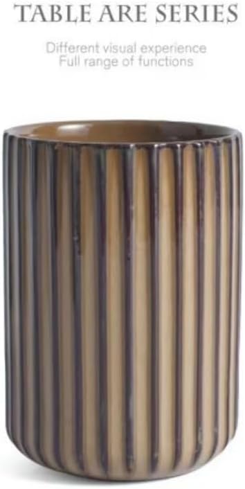 TOPYOKK Stoneware Coffee Bar Utensil Holder Tea & Coffee Spoon & Stirrer Holder for Stir Stick Straw Teaspoon Holder Spoon Cup Small Utensil Jar Fluted Vertical Stripe (Rustic Brown) - Image 9